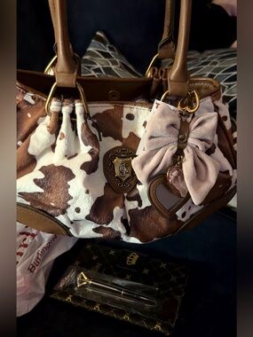 JUICY COUTURE Cowhide Pattern Satchel Bag with Bow Charm